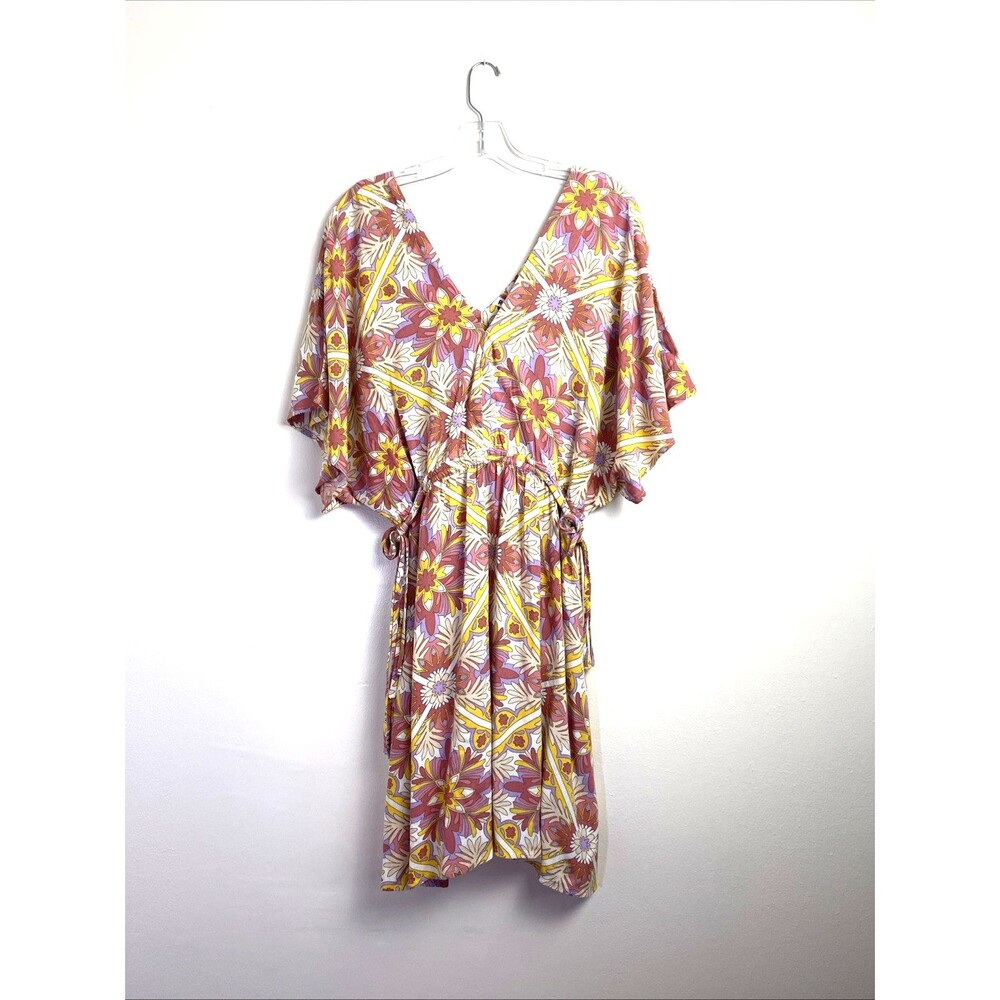 Roxy Mini Dress Women Floral XL Linen Blend Pink Sundress Summer Beach Cover Up